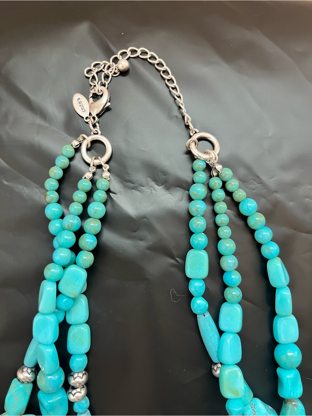 Turquoise Multi-Strand Stone Necklace with Cross Pendant - Chico's - Picture 4 of 5